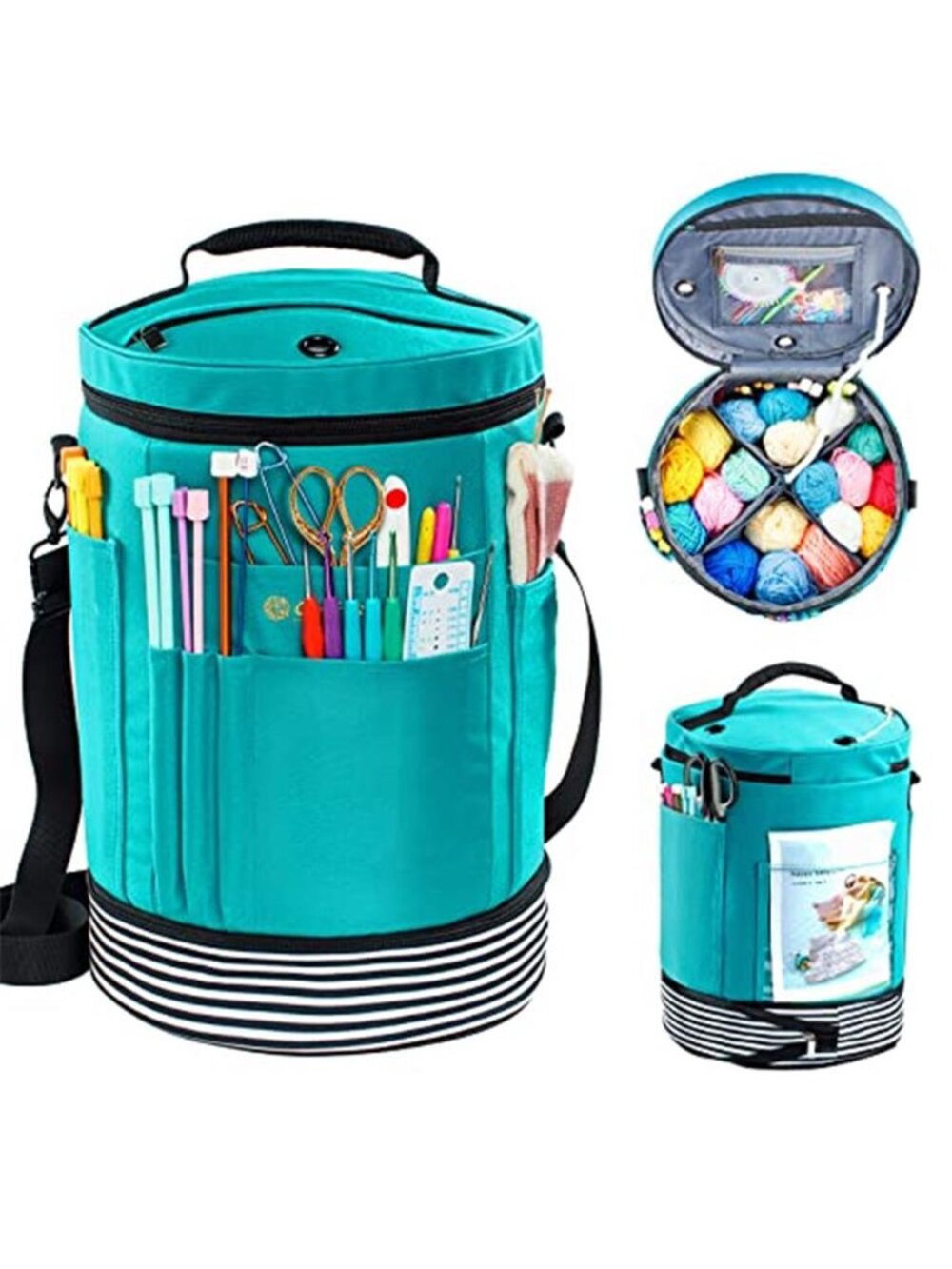 Teal Yarn Storage Bag Crochet Organizer Knitting Tote Zipper Expandable Medium